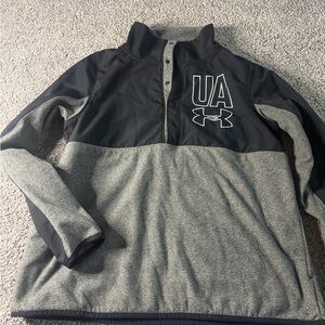 Boys Under Armour Fleece 1/4 Zip Pullover Black Gray Athletic Sweatshirt Size XL